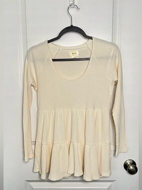 Anthropologie Maeve Cream Tiered Womens Long Sleeve Thermal Shirt Top Sz XS